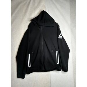 Reebok Mens Full Zip Hoodie Black Athletic Jacket Large REM23JK21